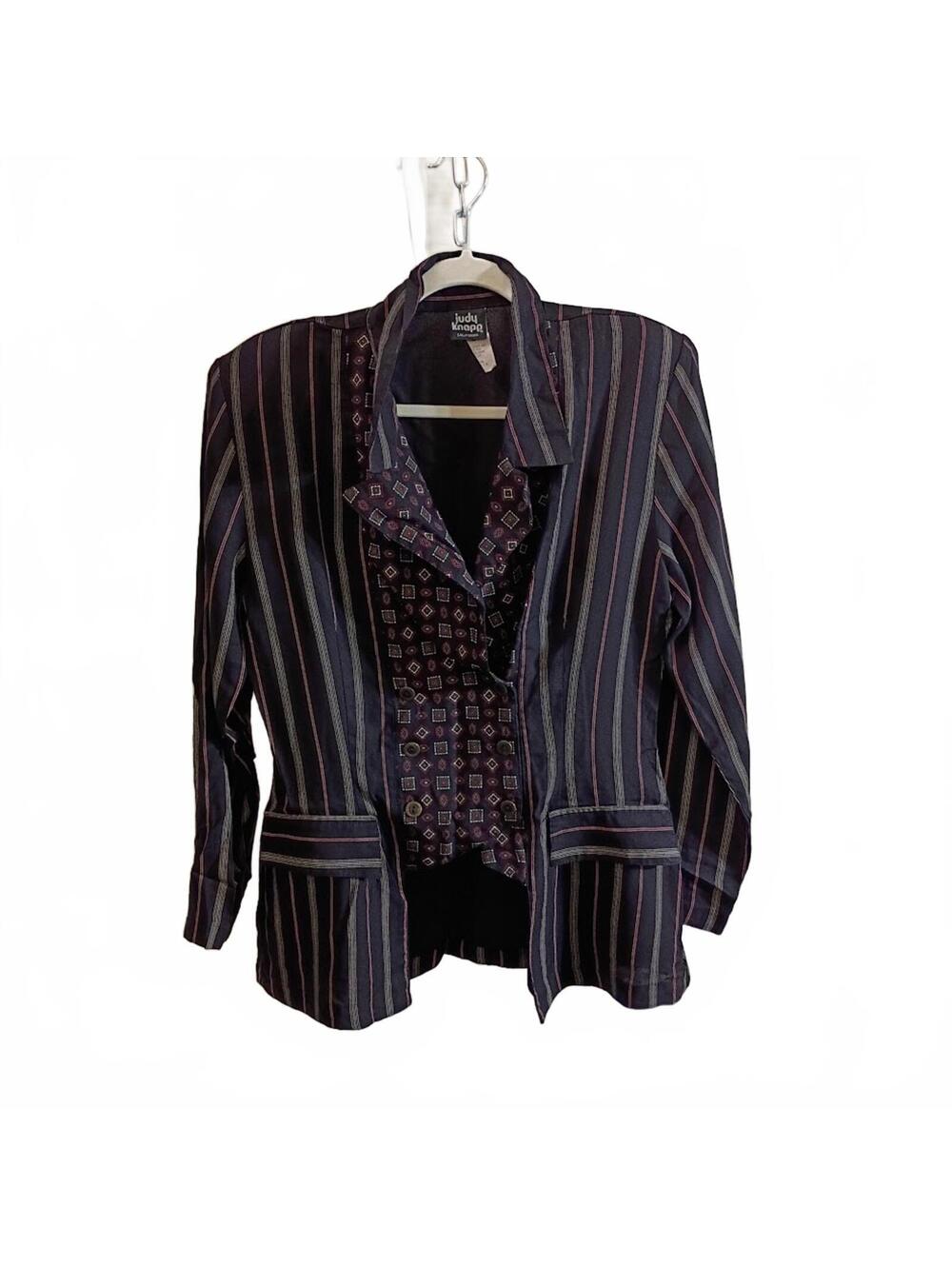 Judy Knapp California Black and Red Striped Blazer Jacket Large
